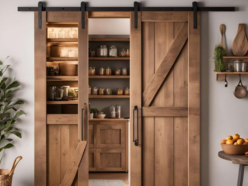Double sliding barn doors for pantries are more than just a pretty face. They offer a perfect blend of style and practicality, addressing both aesthetic and functional needs in your kitchen.